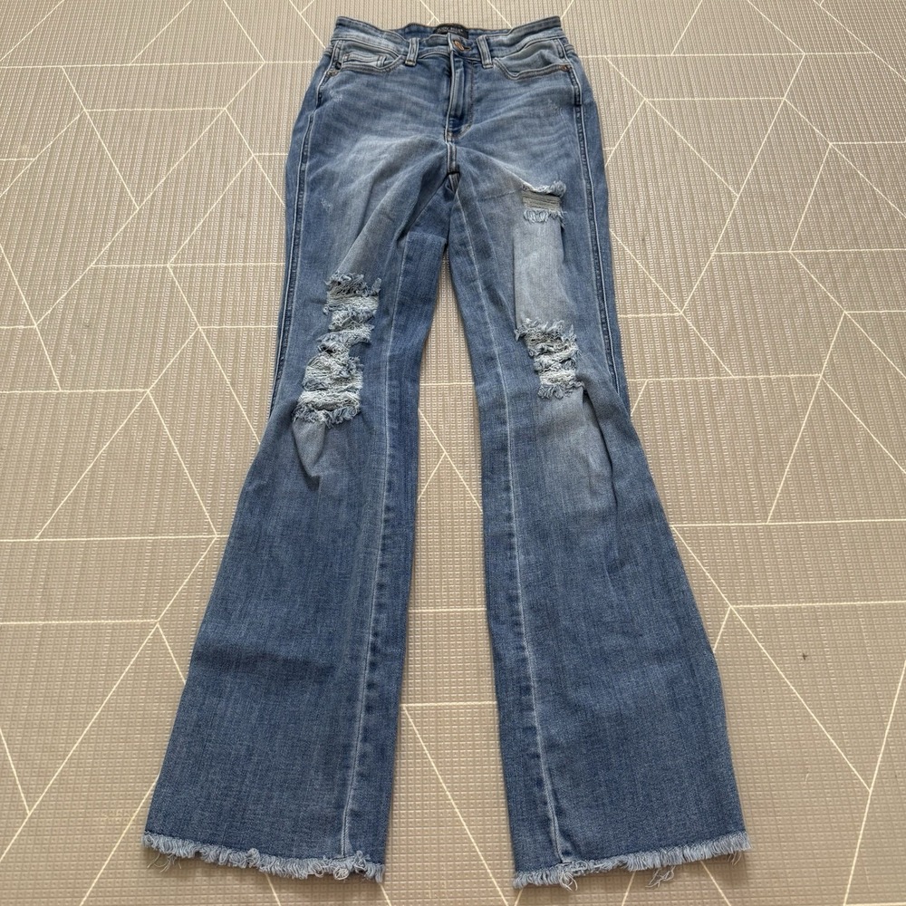 Judy Blue High Waist Destroy Fray Hem Bootcut Jeans 3/26 JB82542 Tummy Control